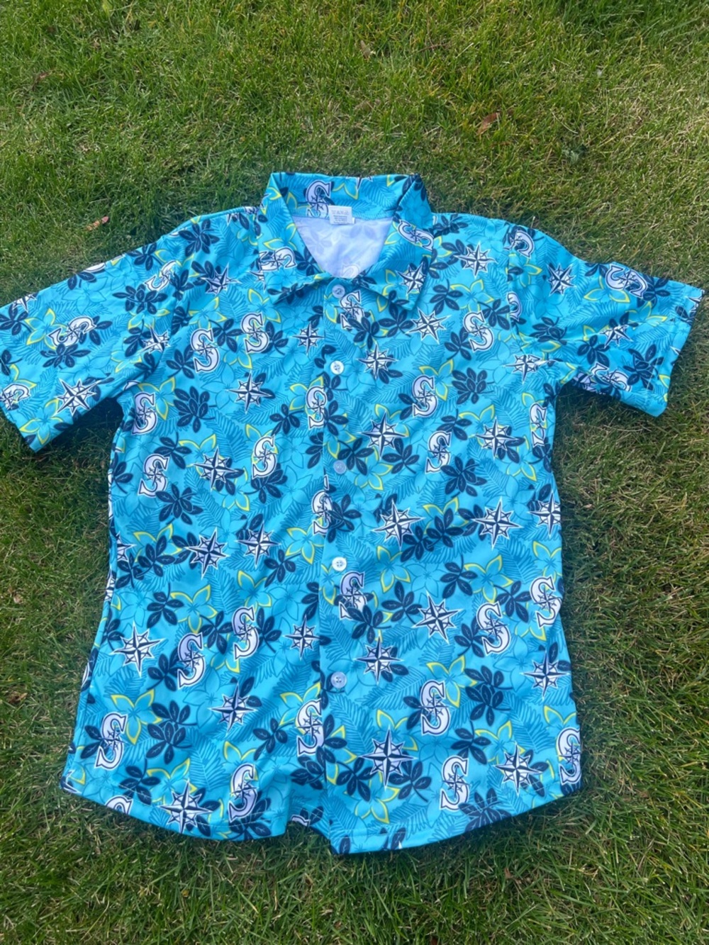 Seattle mariners Men's Blue Floral Short-Sleeve Button-Down Shirt